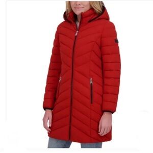 DKNY Women's Red with  Black trim Walker Coat